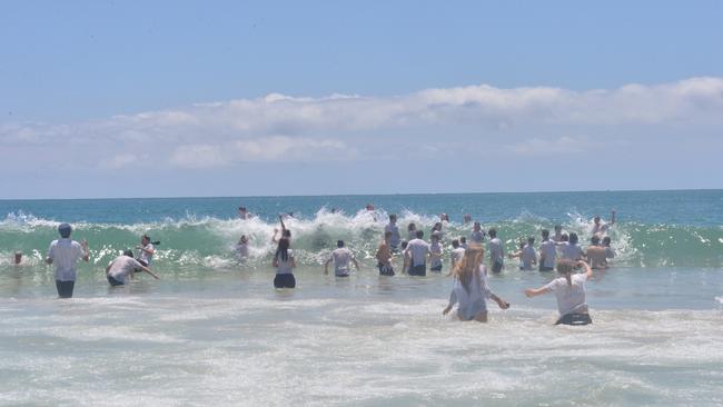 Wave of the day at Mooloolaba Beach at 10.30. Photo: John McCutcheon / Sunshine Coast Daily