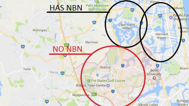 Despite the surrounding suburbs having NBN, Robina has to wait 20-odd months.