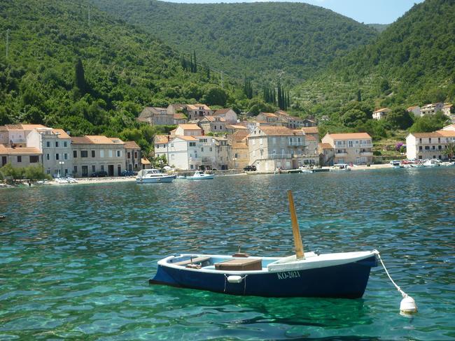 The turquoise waters of Račišće harbour, Korcula, Croatia