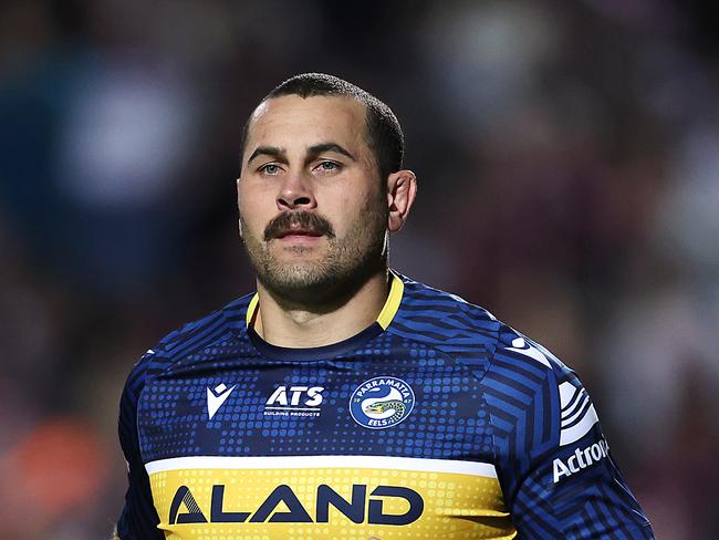 SYDNEY, AUSTRALIA - APRIL 26:  Reagan Campbell-Gillard of the Eels warms up before the round eight NRL match between Manly Sea Eagles and Parramatta Eels at 4 Pines Park on April 26, 2024, in Sydney, Australia. (Photo by Cameron Spencer/Getty Images)