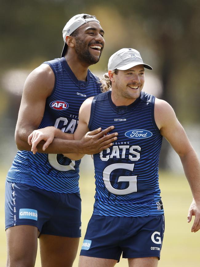 Esava Ratugolea and Steven during Cats training last November. Picture: Getty