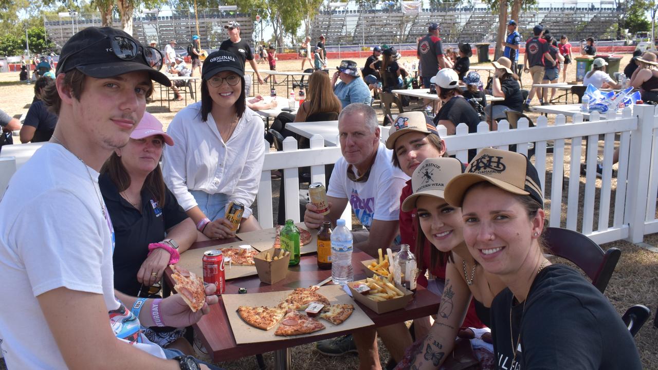 Nikkita Peacock, Sarah Peacock, Ben Press, Eddie Van Dyke, Brooke Van Dyke, Joel Van Dyke and Collette Van Dyke from Rockhampton. Burnout precinct at Rockynats 2022.