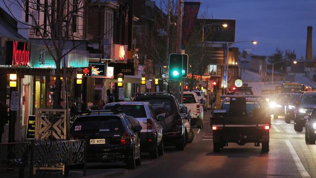 North Hobart's restaurant strip is a hot spot for Uber Eats drivers, causing parking problems for restaurant patrons and business owners in an already busy area. Picture: MATHEW FARRELL