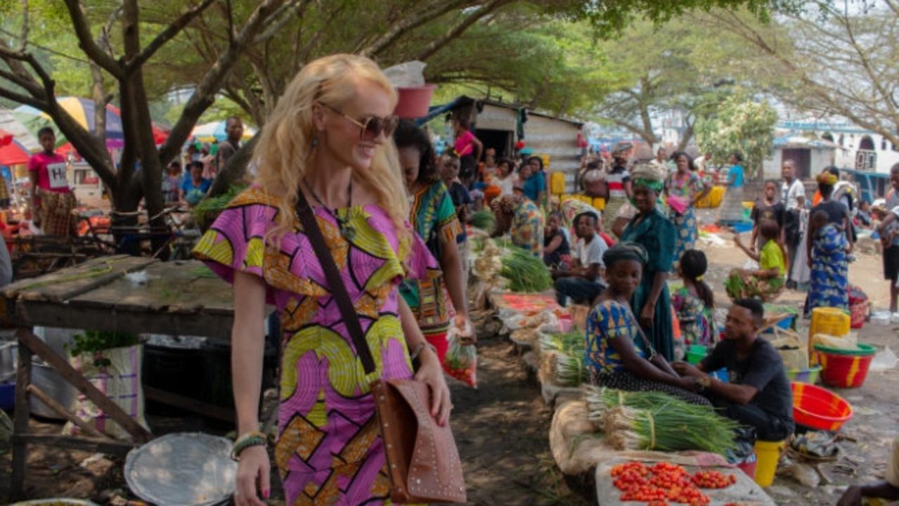 Melissa Inkster at a market in Kisangani during her six months stuck in central Africa.