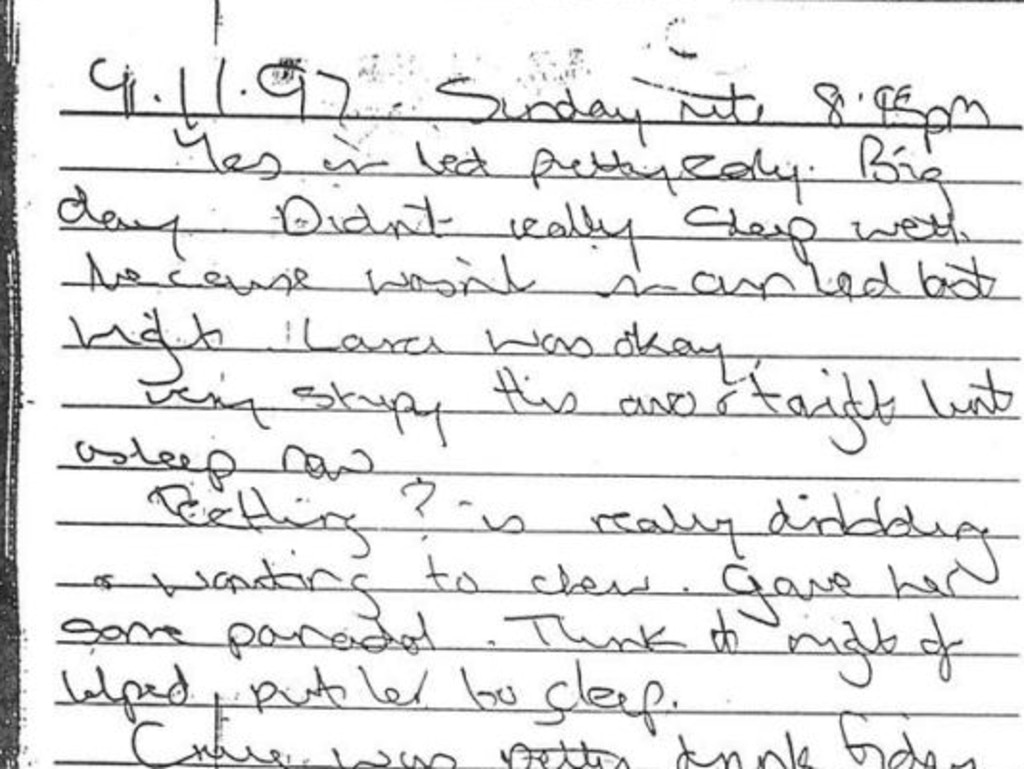 Another of Kathleen Folbigg‘s diary entries tendered to court dated November 9, 1997.