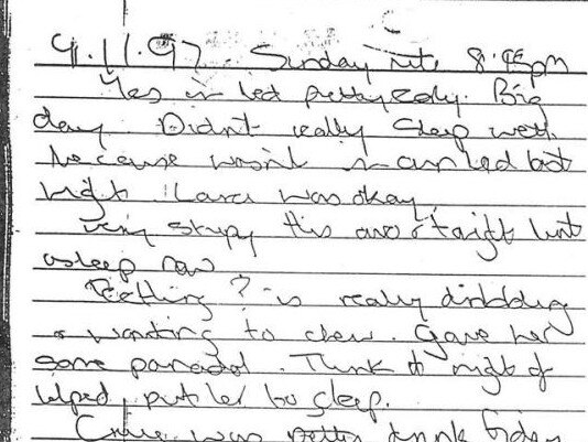 Another of Kathleen Folbigg‘s diary entries tendered to court dated November 9, 1997.