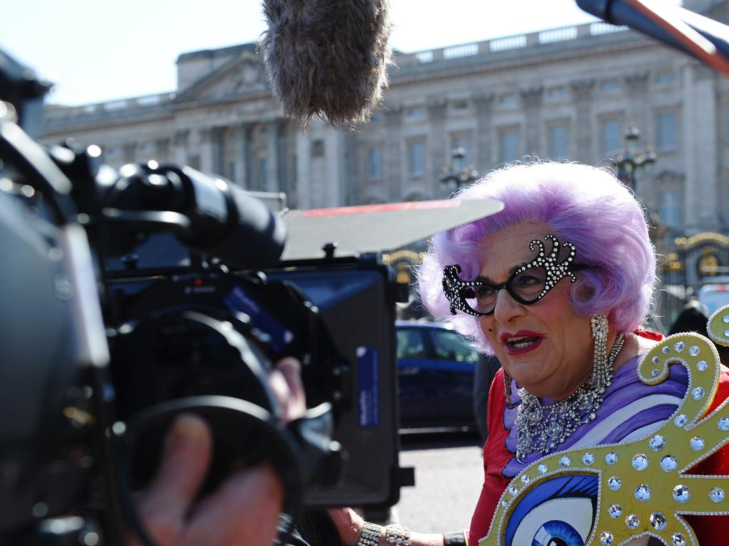 Dame Edna Everage made Aussies laugh during her reports from royal weddings over the years. Picture: AFP