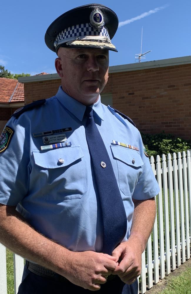 Northern Region Commander Assistant Commissioner Peter McKenna APM speaks to the media about the man’s death in custody. Picture: Cath Piltz