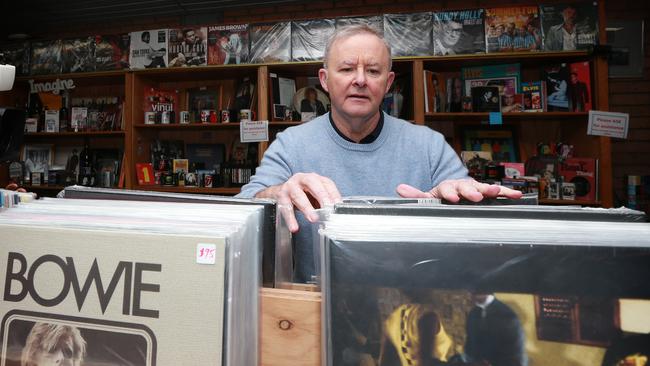 Anthony Albanese snapped browsing for some vinyl bargains before his elevation to PM. Picture: Dylan Coker