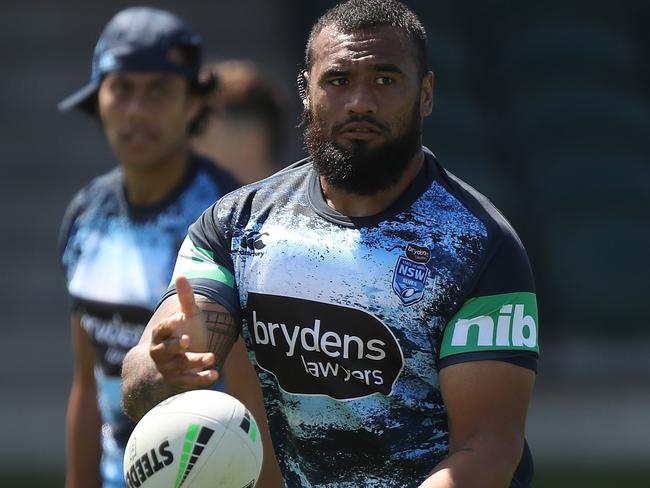 NSW's Junior Paulo during NSW State of Origin training at Morry Breen Oval, Kanwal. Picture: Brett Costello