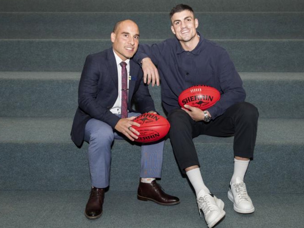 De La Salle teacher Rob Bonnici with former student and current Collingwood AFL player Brayden Maynard