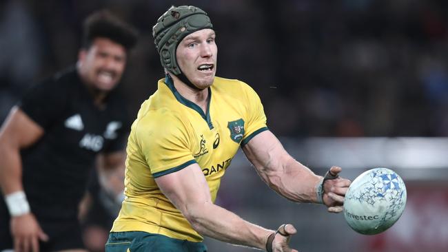 Wallabies star David Pocock was pleased to chat with New Zealand PM Jacinda Ardern after the second Bledisloe Cup Test in Auckland on Saturday. Picture: Getty Images