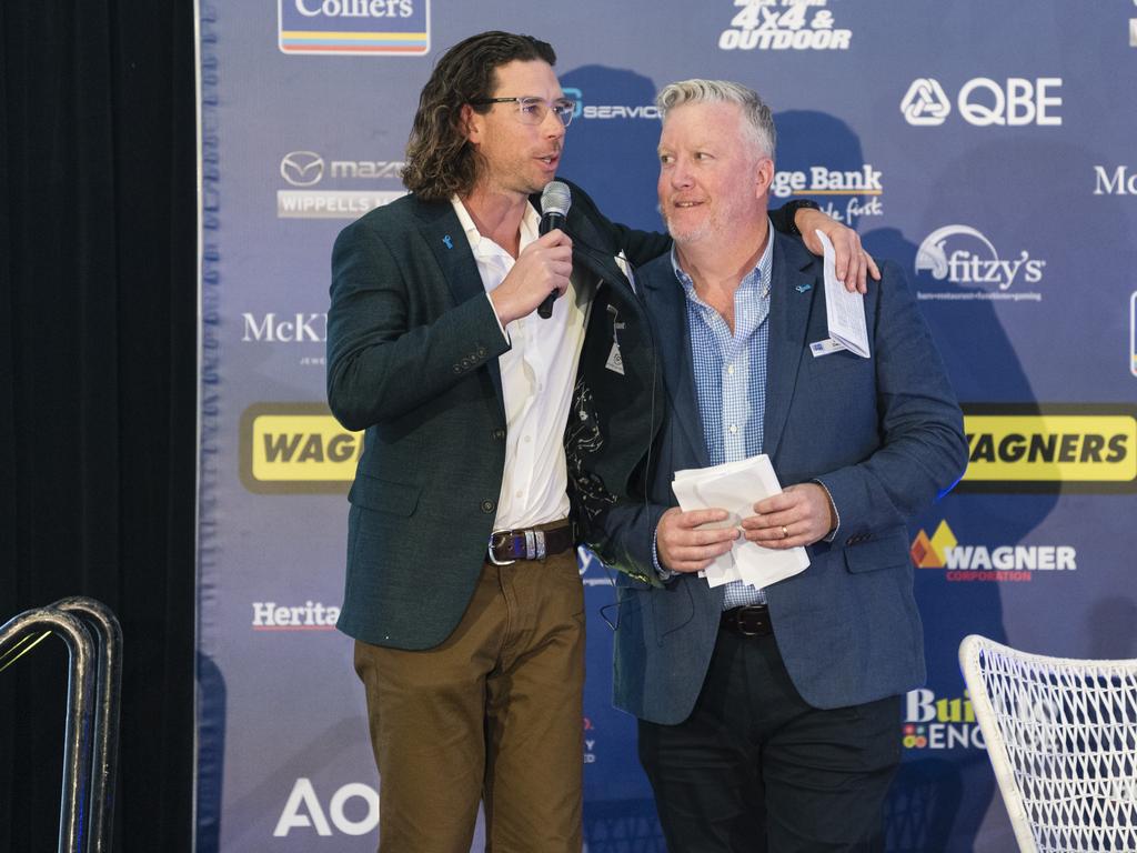 It's A Bloke Thing 2023 MC Chris Black (left) with chairman Dan Dwan at Wellcamp Airport, Friday, August 18, 2023. Picture: Kevin Farmer