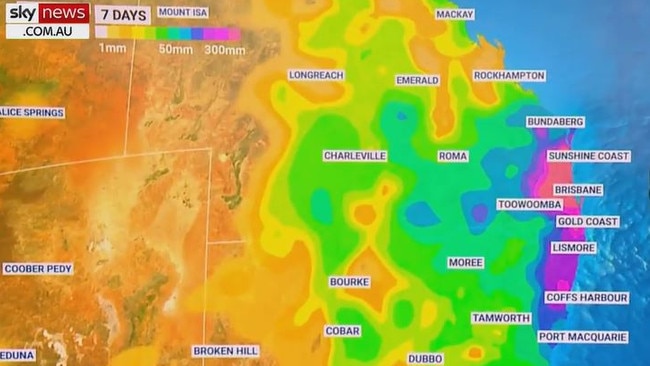 The wet weather is expected to move south today, with warnings in place for the Gold Coast. Picture: Sky News Weather