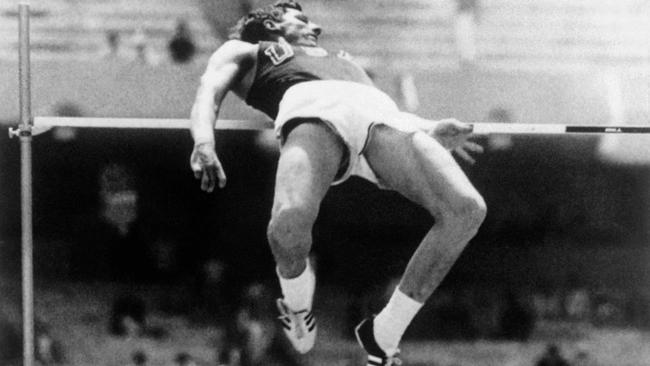 Dick Fosbury on his way to the high jump gold medal at Mexico in 1968. Picture: AFP