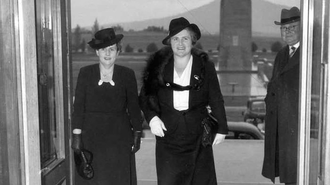 Dorothy Tangney and Enid Lyons were elected to parliament on August 21, 1943. Here they enter parliament to take up their seats in September.