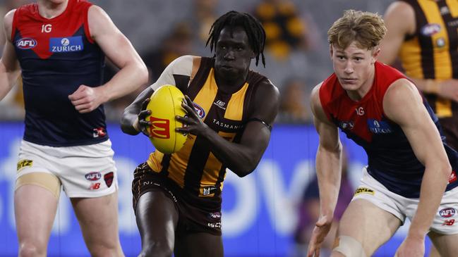 Hawthorn says defender Changkuoth Jiath will miss at least a week with a calf strain. Picture: Darrian Traynor / Getty Images