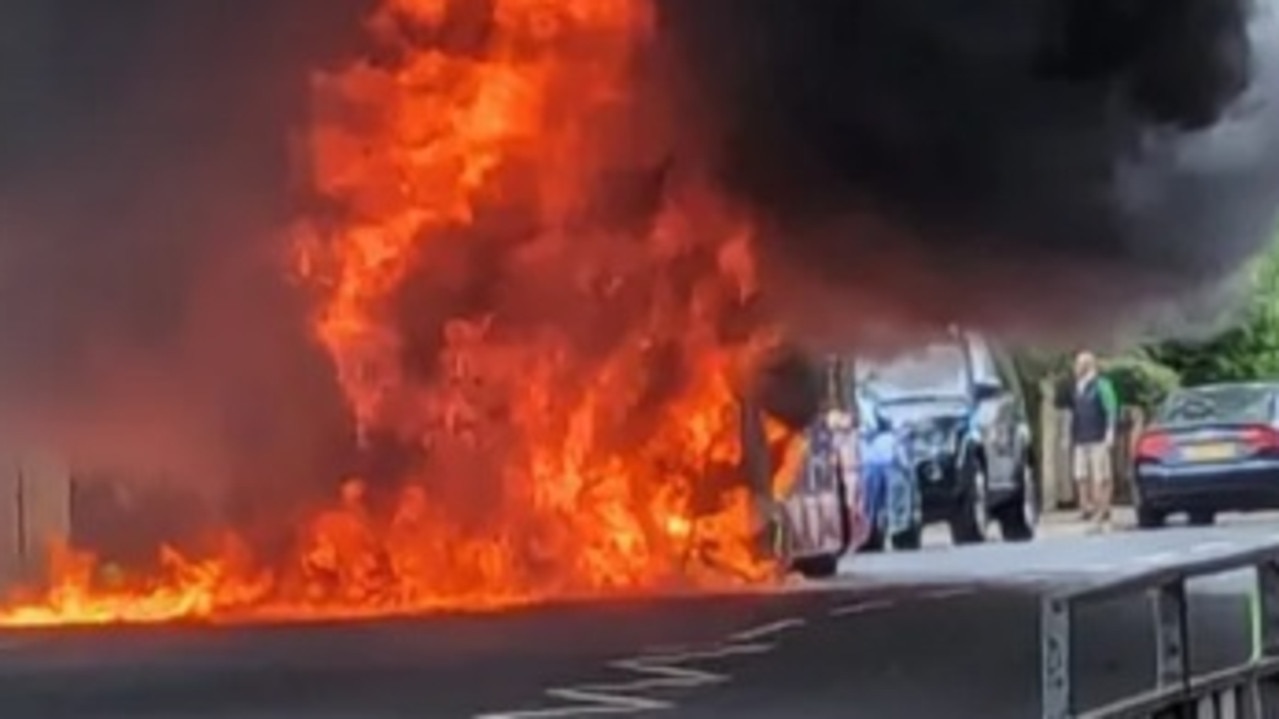 Moment London bus bursts into flames