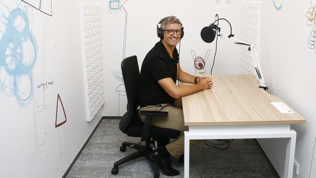 Kafnu General Manager Simon Hall in one of the podcast recording booths. Picture: John Appleyard