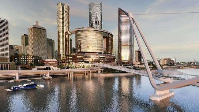 The Neville Bonner Bridge and Queens Wharf Star Casino.