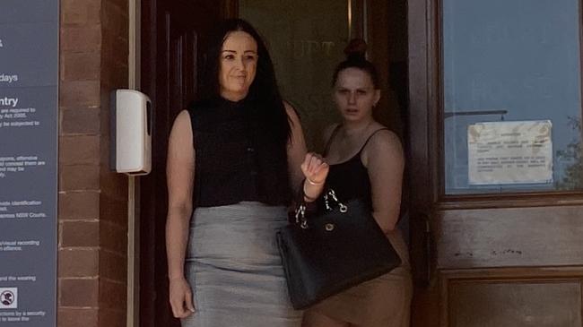 Ellen Louise Howard (front) leaving Cessnock Court House with a friend in May 2021. Picture: Emily Burley.