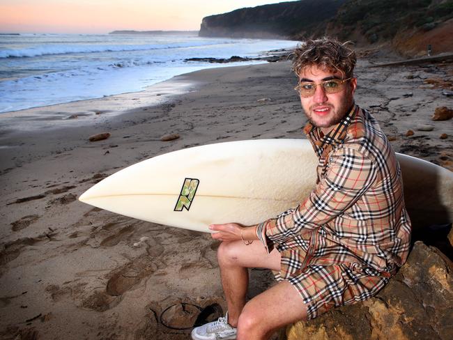 Dylan Nacass - Shark Attack Surfer Back in the water at Bells Beach.   picture: Glenn Ferguson