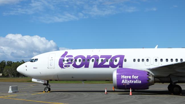 Grounded Bonza planes at Sunshine Coast airport on Tuesday morning. Picture Lachie Millard