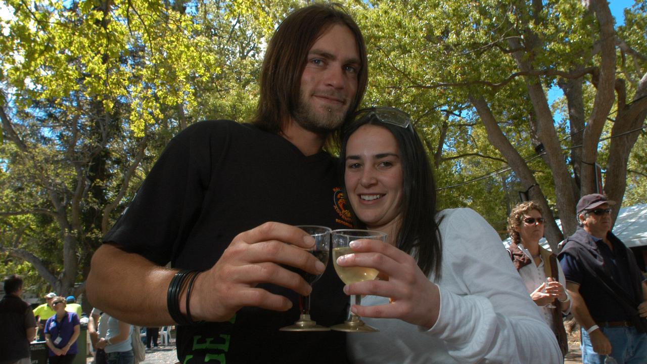 Corius Vorster 24yr and Anzelle (Pittsworth) enjoying a glass (Ballandean Estate) wine at the Food &amp; Wine Pavilion in Queens Park, Toowoomba. Picture: David Martinelli.