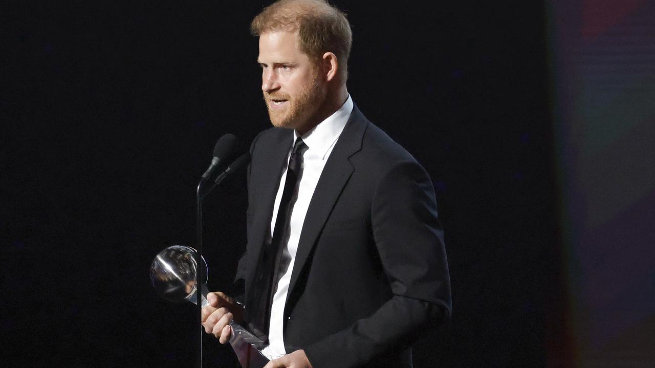 Prince Harry gave an emotional four minute speech after accepting the award on Friday. Picture: Frazer Harrison/Getty Images