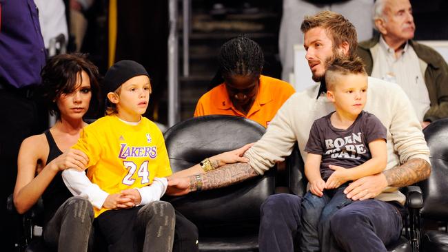 The couple took children Romeo and Cruz to the Los Angeles Lakers v Dallas Mavericks basketball game in Los Angeles in 2009. Picture: AFP