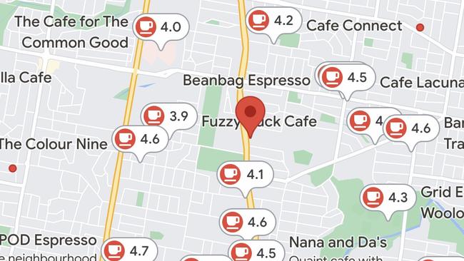 Cafes near site (red pin). Picture – google maps.