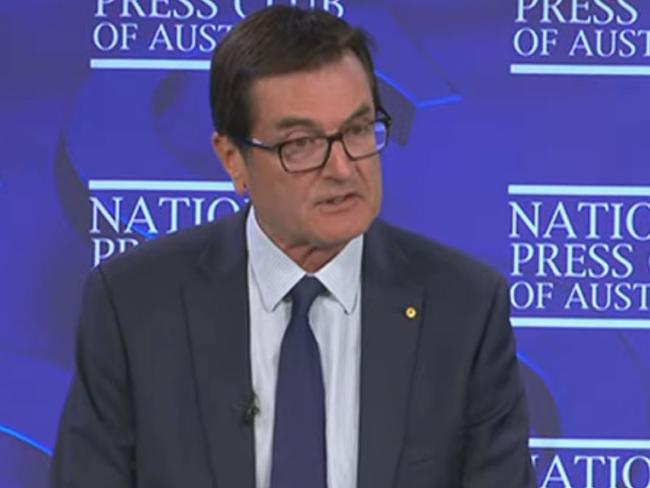 Chair of the Net Zero Economy Authority Greg Combet addresses the National Press Club. Picture: ABC