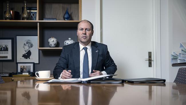 Federal Treasurer Josh Frydenberg in his office.. Picture: Gary Ramage