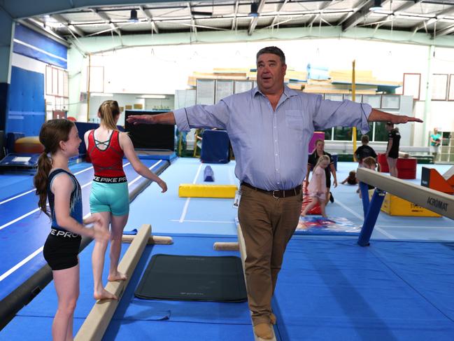 Minister Kerry Vincent shows off his prowess at the Hobart Gymnastics Academy on Friday, January 10, 2025.