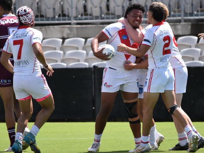 Cyrus Stanley-Traill celebrates his try. Picture: Sean Teuma