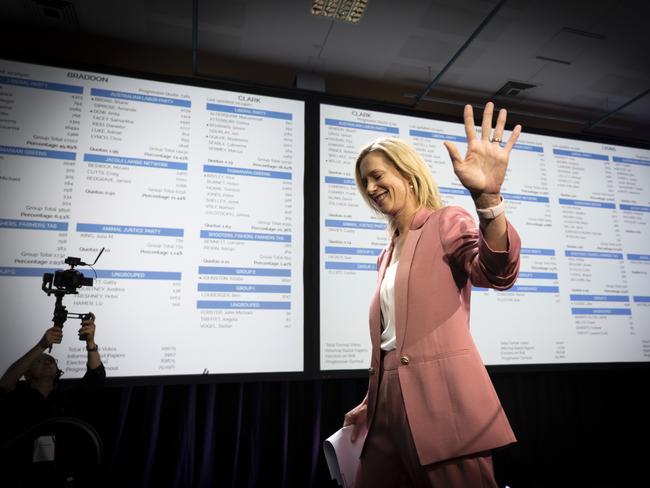 Labor leader Rebecca White in the tally room. Picture: Chris Kidd