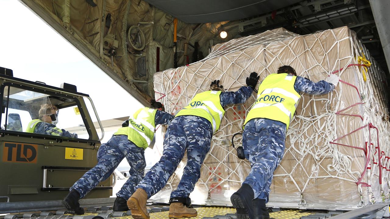 The Australian air force loading a palette of aid bound for Papua New Guinea last year.