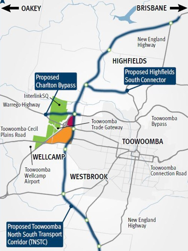 The proposed corridor for the Toowoomba North South Transport Corridor by the Department of Transport and Main Roads.