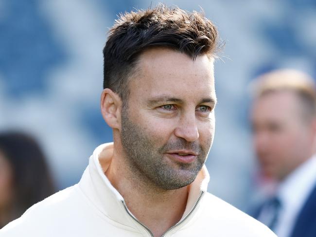 GEELONG, AUSTRALIA - MAY 07: Jimmy Bartel is seen during the Geelong Cats Media Opportunity celebrating Tom Hawkins equalling Joel Selwood's Club Games Record of 355 at GMHBA Stadium on May 07, 2024 in Geelong, Australia. (Photo by Michael Willson/AFL Photos via Getty Images)