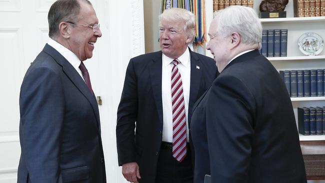 Donald Trump with Russian Foreign Minister Sergei Lavrov (left) and Ambassador Sergei Kislyak. Pic: AFP/Russian Foreign Ministry
