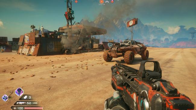 The Mad Max-inspired aesthetic features prominently throughout Rage 2.