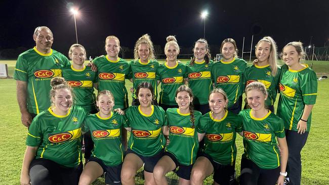 Mackay Lions: Pino Giannangelo (back left), Katrina Parry, Katrine Sellar, Demi Caldwell, Teagan Coates, Fiona McNamara, Paige Dodd, Lauren Blank, Mikayla Parrotta, Hannah Giannangelo, Lacey McGill, Georgia Munchow, Ashleigh Filtness, Brielle Flohr, Maddison Filtness