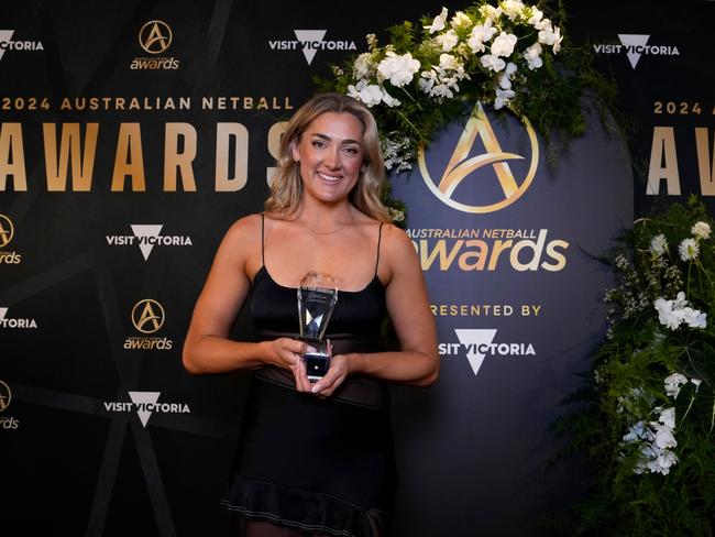 Sophie Garbin won the Liz Ellis Diamond and international player of the year honour at the Netball Australia awards night. Picture: Asanka Ratnayake/Getty Images for Netball Australia