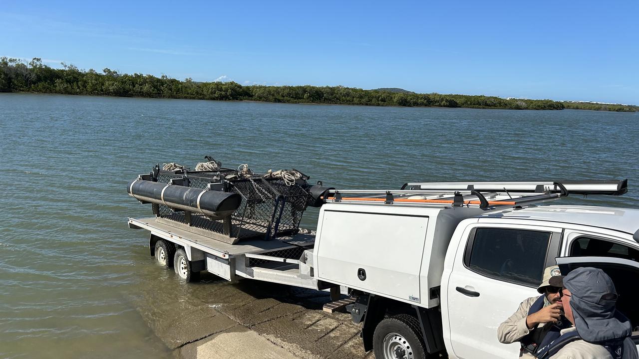 Wildlife officers used a floating baited trap to capture the dangerous animal. Picture: Supplied / DES