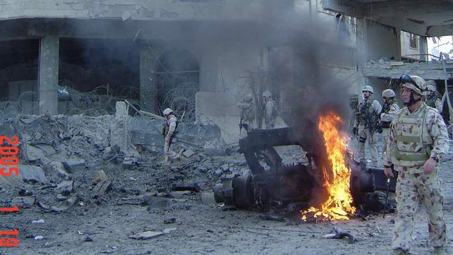 The aftermath of a suicide bomber at the Australian embassy in Baghdad.