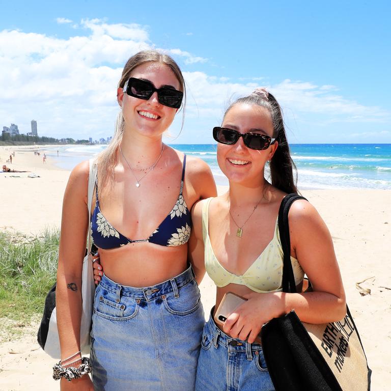 Gold Coast girls Abbi Lowery and Jade Pelz head of for a swim Photo: Scott Powick Newscorp