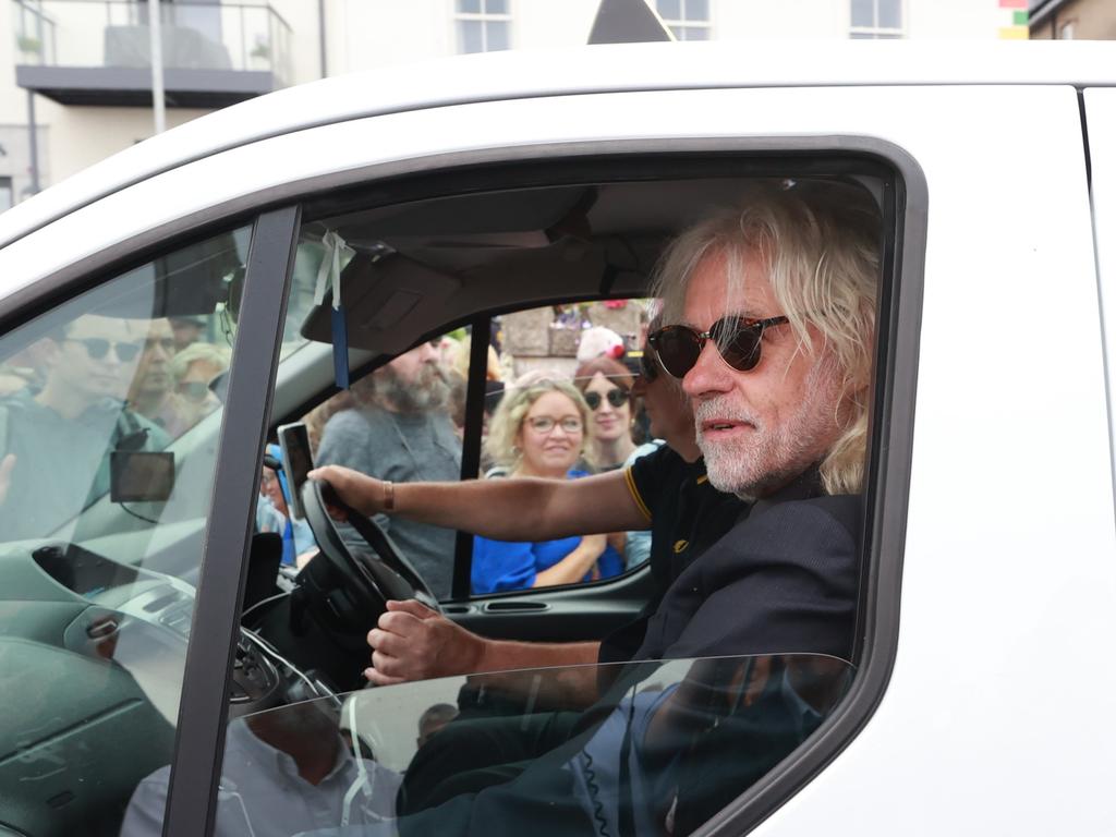 Bob Geldof rides in a taxi as part of the funeral cortege for Sinead O'Connor. Picture: PA/Getty Images