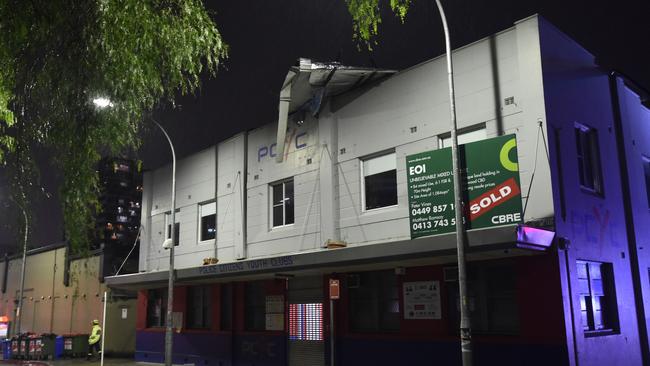 Burwood PCYC’s roof was found peeled back due to yesterday’s high winds. Picture: Gordon McComiskie