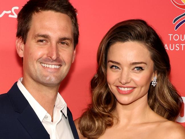 LOS ANGELES, CALIFORNIA - JANUARY 28: (L-R) Evan Spiegel and Honoree Miranda Kerr attend the G'Day USA Arts Gala at Skirball Cultural Center on January 28, 2023 in Los Angeles, California. (Photo by Monica Schipper/Getty Images)