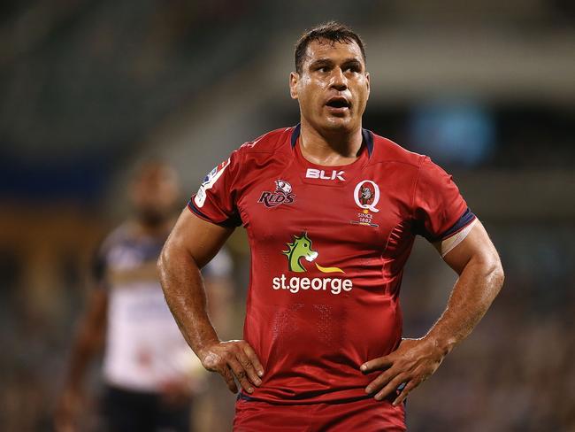 CANBERRA, AUSTRALIA - APRIL 08:  George Smith of the Reds looks on during the round seven Super Rugby match between the Brumbies and the Reds at GIO Stadium on April 8, 2017 in Canberra, Australia.  (Photo by Mark Metcalfe/Getty Images)